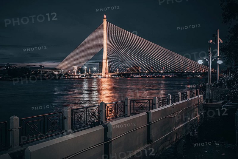 Long exposure of the Rama VIII bridge in Bangkok, Thailand