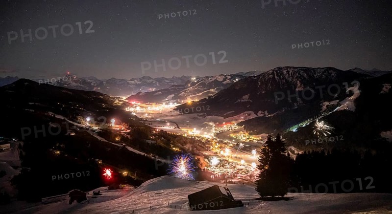 New Year's Eve in the mountains, fireworks at midnight