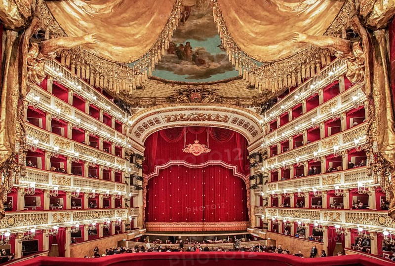Auditorium with stage in the opera house Real Teatro di San Carlo, Naples