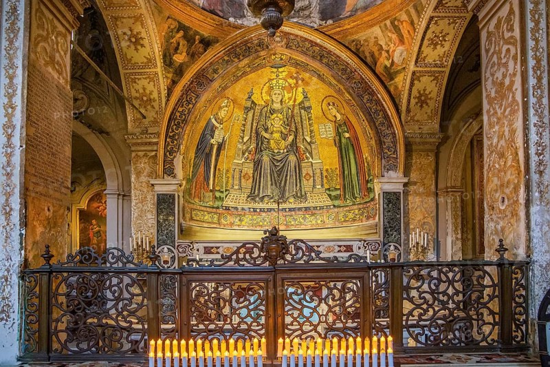 Apsis mosaic Madonna and Child in the Cathedral in the Old Town, Naples