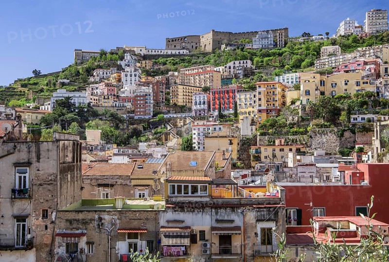 Viewpoint in the market district of Montesanto with Vomero and Castel Sant Elmo, Naples