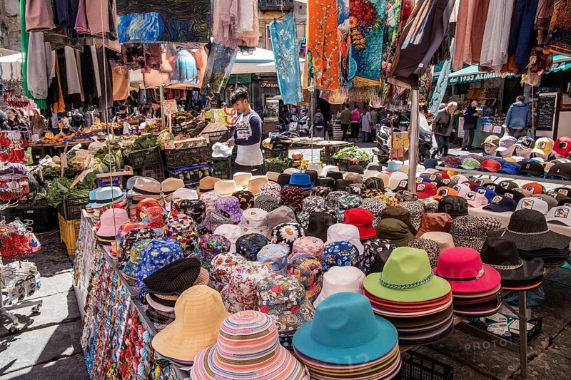 Hat stall In Montesanto market district, Naples