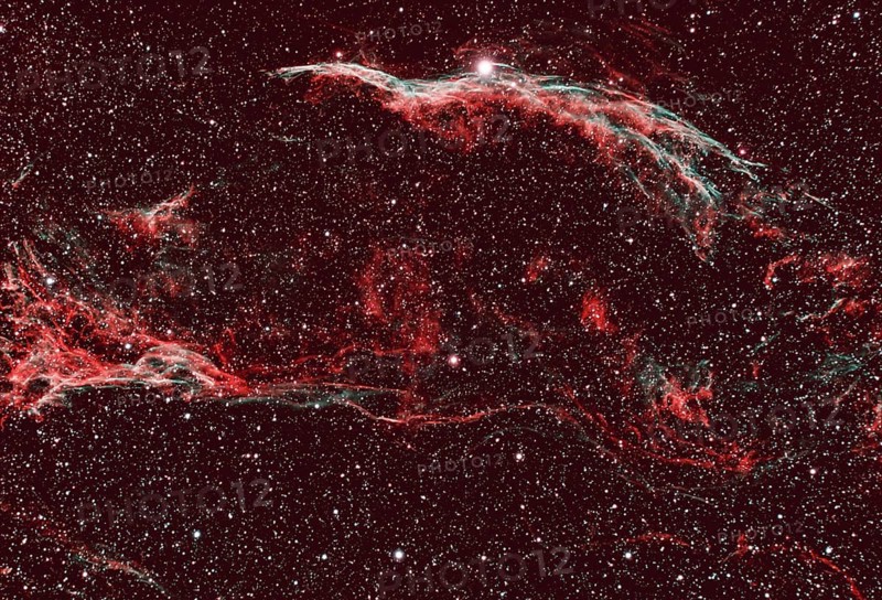 Witch's Broom Nebula in the Cirrus Nebula with bright star 52 Cygni, Western Veil Nebula