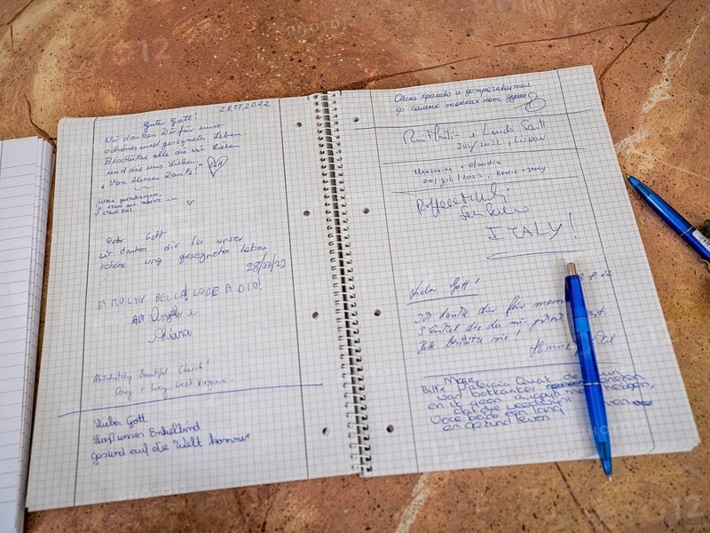Guestbook with entries by visitors in the Wies Chapel near the pilgrimage church to the Flagellated Saviour on the Wies, Wieskirche