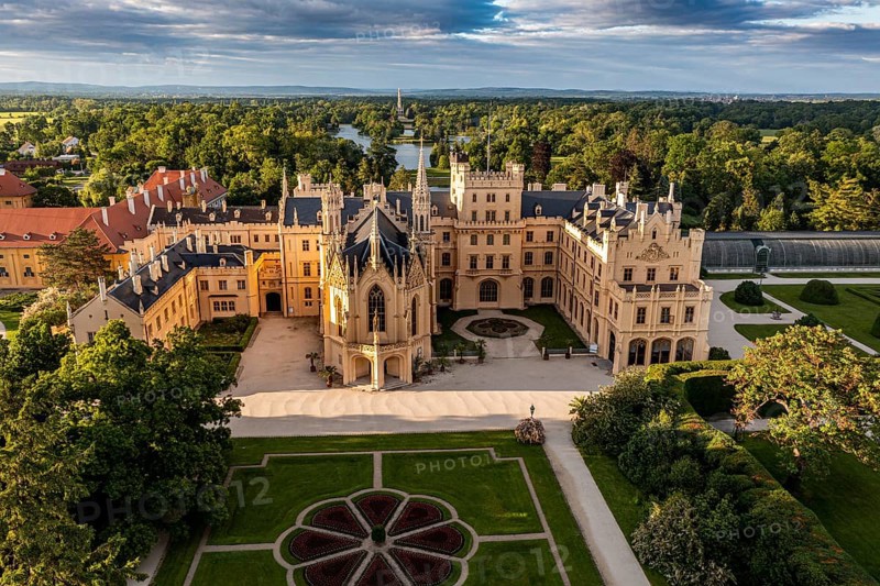 Aerial of Lednice palace, Unesco site