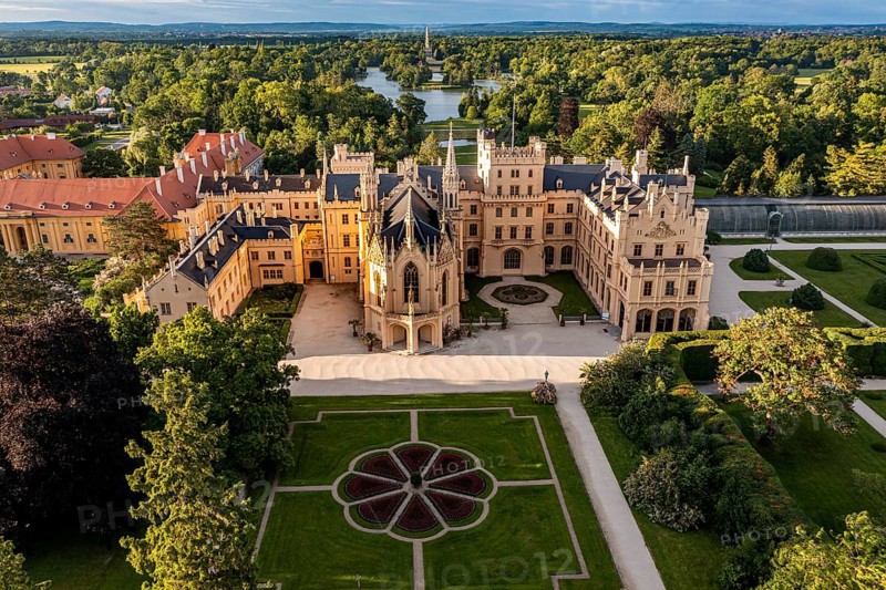 Aerial of Lednice palace, Unesco site