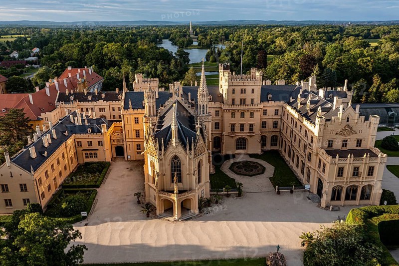 Aerial of Lednice palace, Unesco site