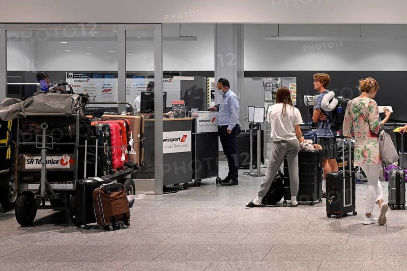 Swissport baggage handling queue, Zurich Kloten