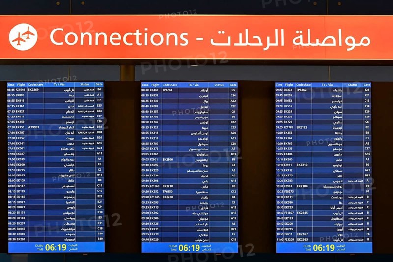 Display Board Flight Connections Departures Arabic, Dubai