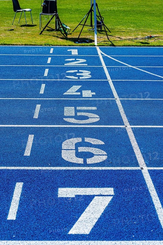 Blue tartan track on a sports field, Berlin