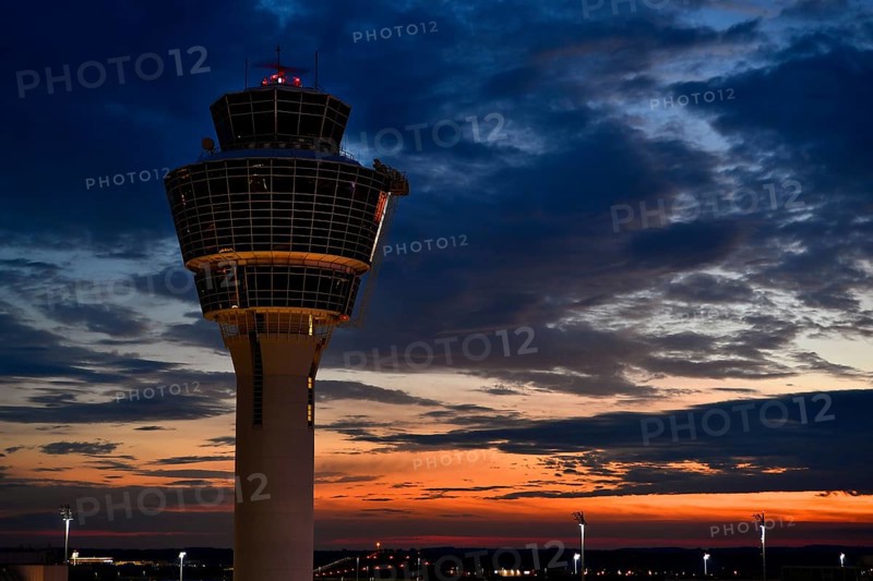Tower at Munich Airport, sunset