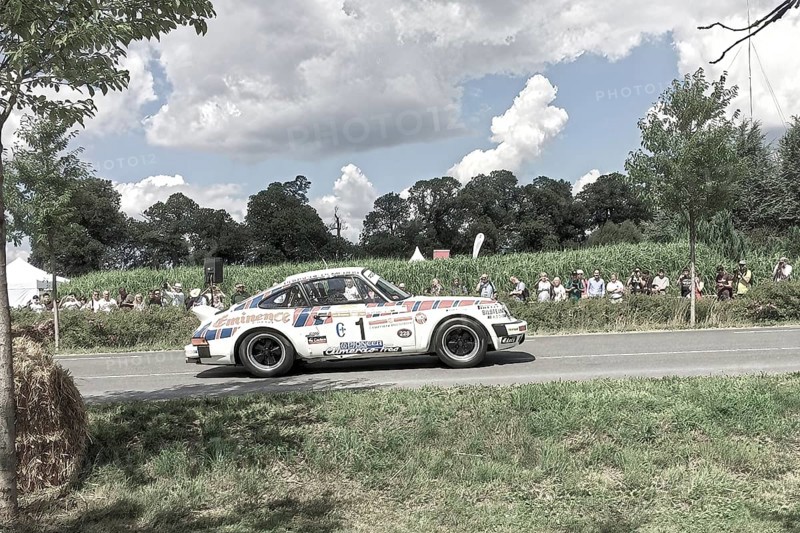 Classic historic race car Porsche 911 for Rally Group 4 by Almeras Freres at Show Race for Classic Cars, Schloss Dyck
