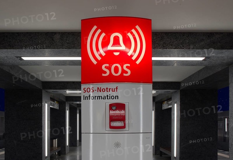 Emergency call box in the Museum Island underground station, Mitte district