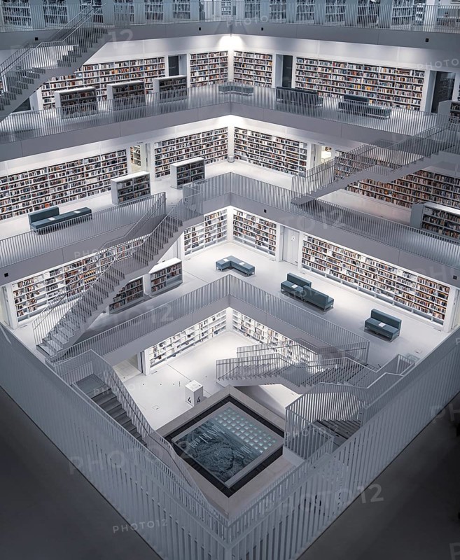 Students in the modern library, architecture