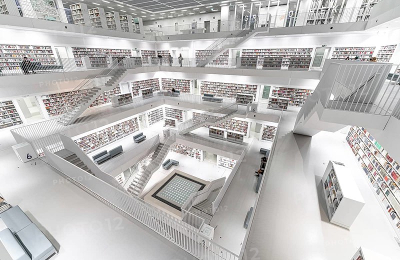 Students in the modern library, architecture