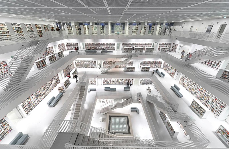Students in the modern library, architecture