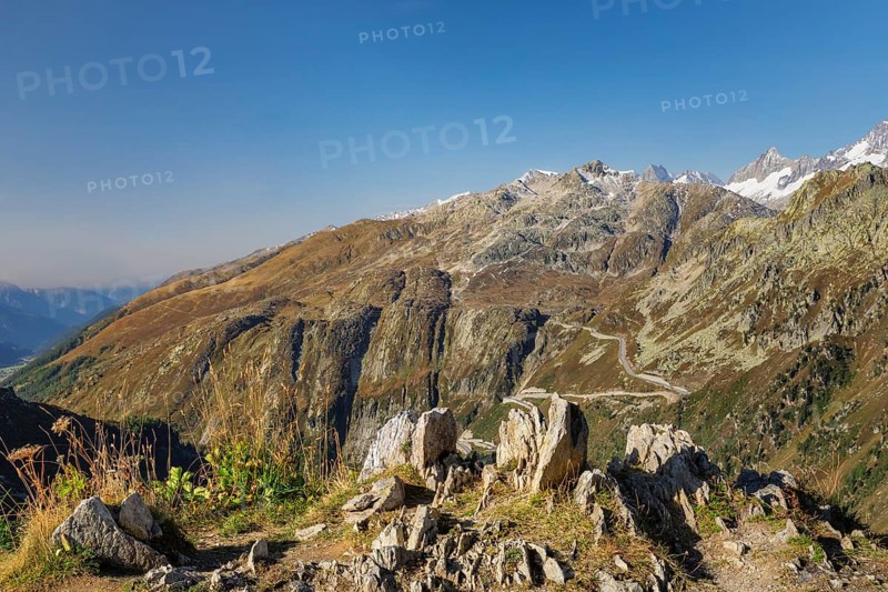 View from Furka Pass to the Bernese Alps with Grimsel Pass, Uri Alps