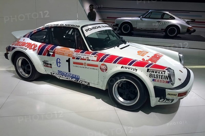 Historic racing car Porsche 911 for Rally Group 4 by Almeras Freres for Rally San Remo 1981 by driver Rally World Champion Walter Roehrl, Porsche Museum
