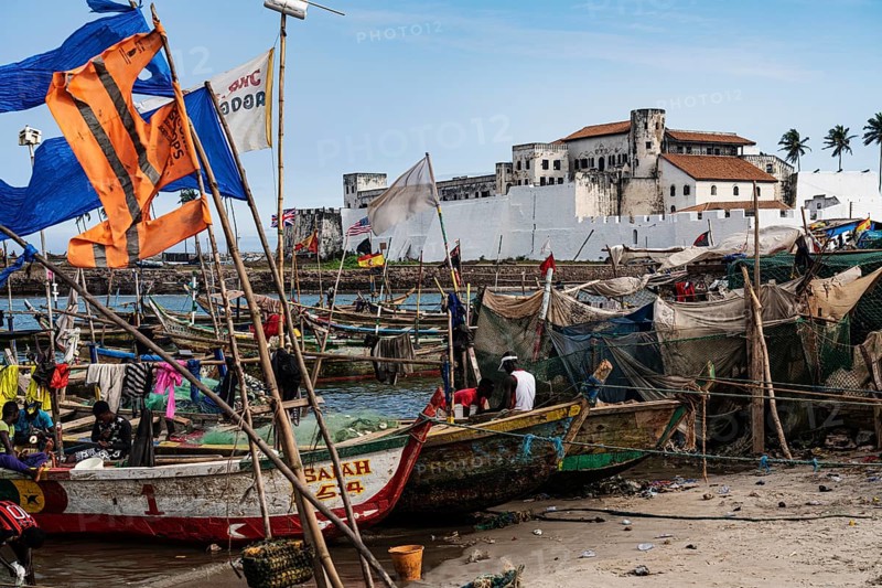 Colourful flags, fishing boats