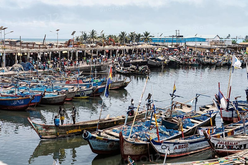 Colourful traditional fishing boats, Elmina fishing port