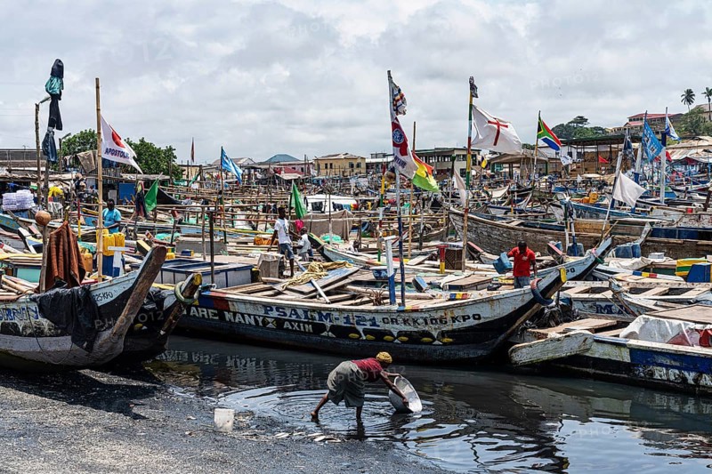 Colourful flags, traditional fishing boats