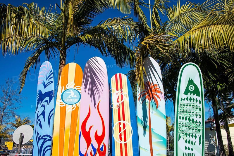 Surfboards in the seaworld aquarium, San Diego