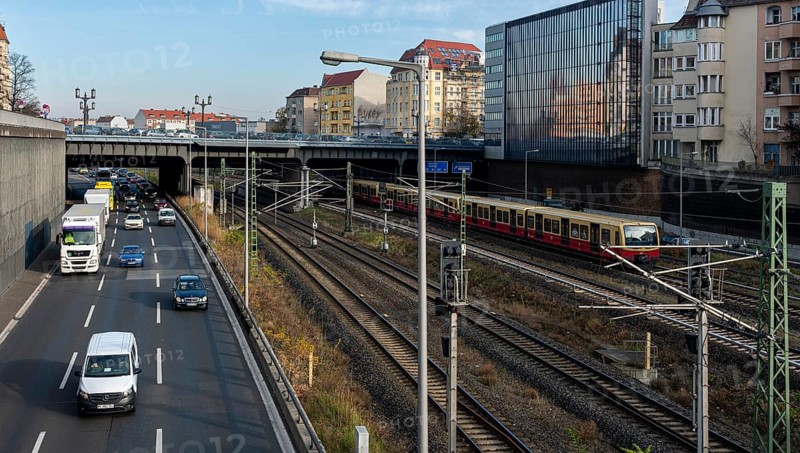Railway tracks next to the city motorway, Berlin-Westend