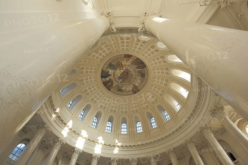 Dome with ceiling painting and columns from the Early Classicism Cathedral in St. Blasien, Southern Black Forest