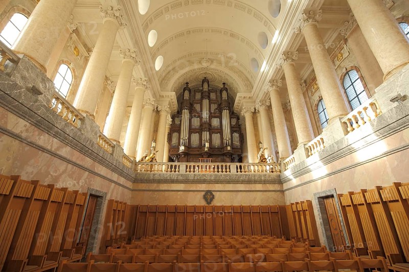 Aisle with organ from the Early Classicism Cathedral in St. Blasien, Southern Black Forest