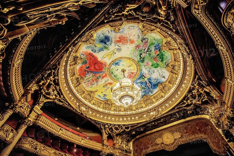 Dome above the auditorium with ceiling painting by Marc Chagall, at the Opera Garnier in the Palais Garnier
