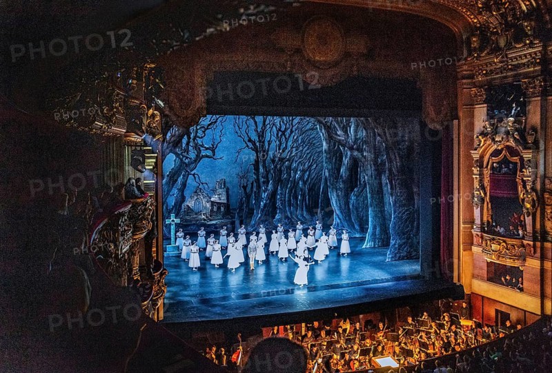 Stage with ballet ensemble during applause at the Opera Garnier at the Palais Garnier, Paris