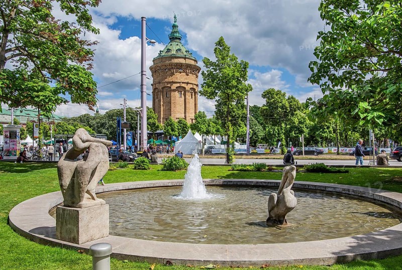 Pelican Fountain and Historic Water Tower, Mannheim