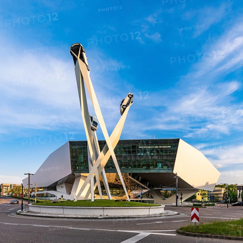 Sculpture Inspiration 911 in front of the Porsche Museum in Stuttgart-Zuffenhausen, Stuttgart