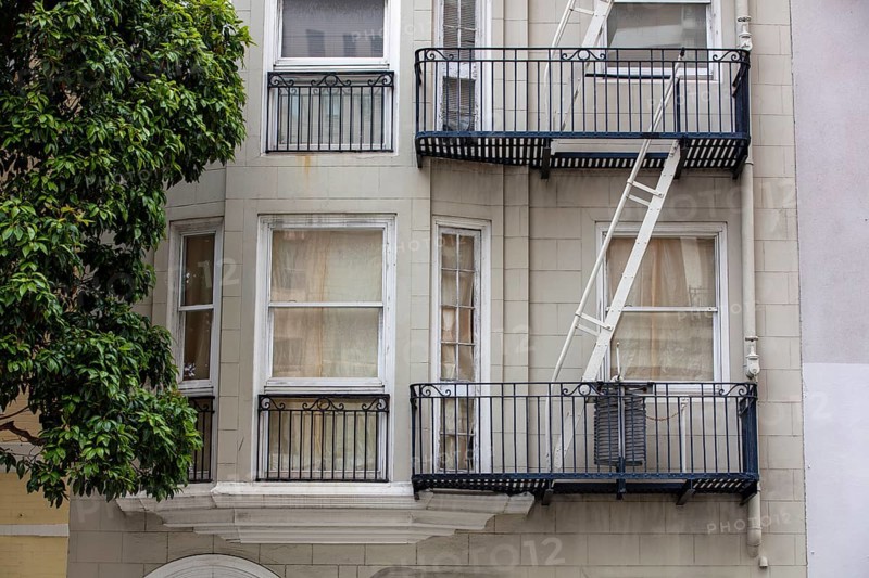 Windows and escape stairs, downtown building
