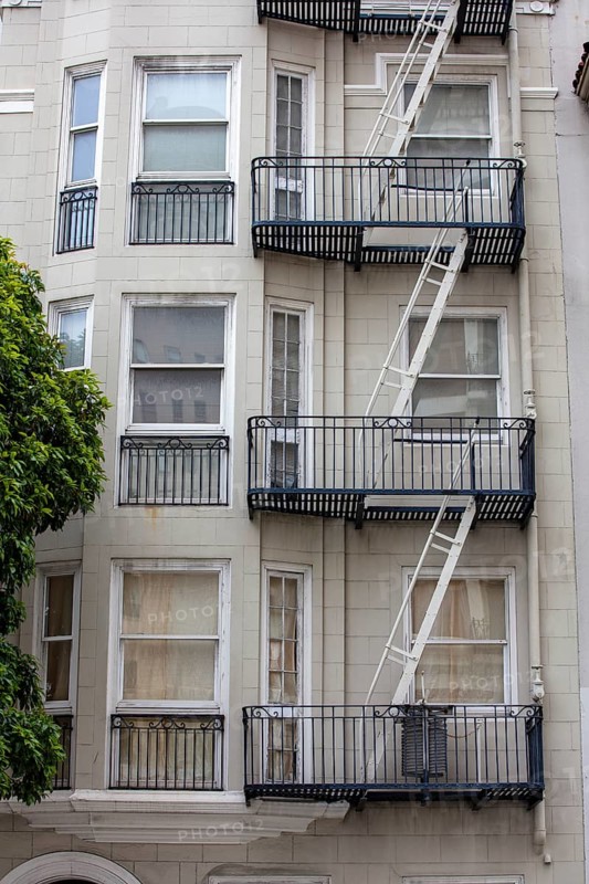 Windows and escape stairs, downtown building