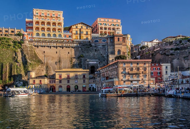 Rock terrace above the harbour bay Marina Piccola with the Grandhotel Excelsior Vittoria, Sorrento