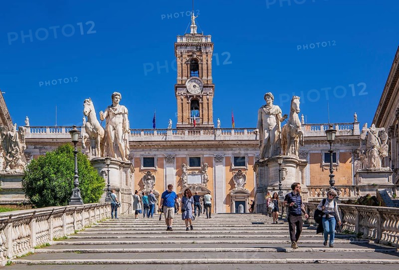 Staircase to the Capitol with statues of the Dioscuri and the Senatorial Palace, Rome