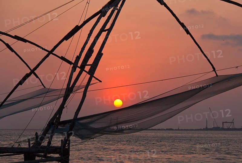 Kochi chinese fishnets on sunset. Fort Kochin