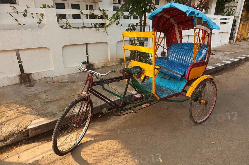 Empty bicycle rickshaw in street. Pondicherry