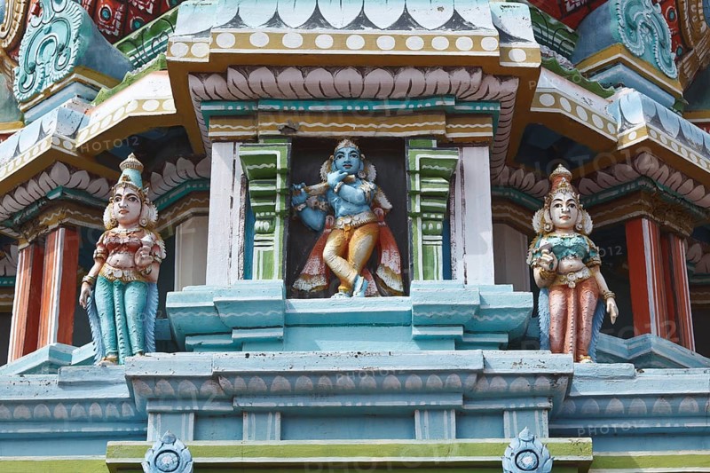 Krishna image. Sculptures on Hindu temple gopura
