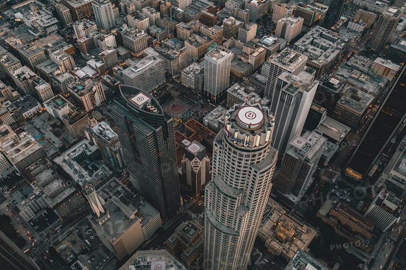 Circa November 2019: SpectacularAerial Drone Shot of Downtown Los Angeles