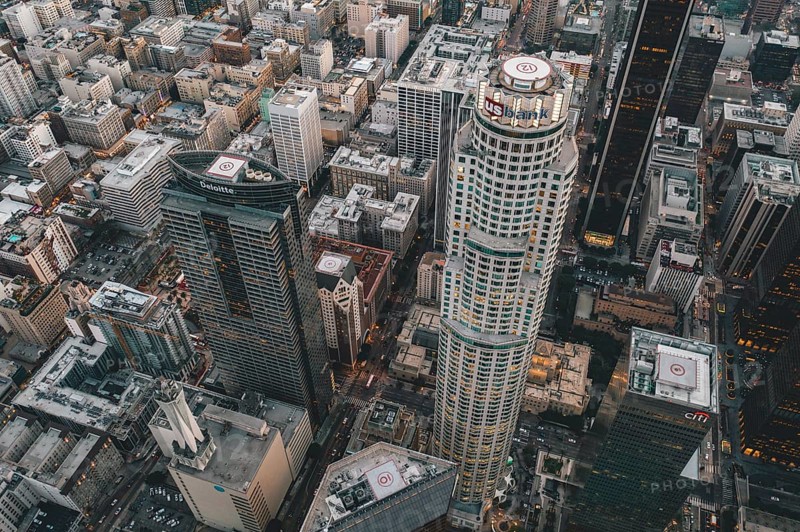 Circa November 2019: Spectacular Aerial Drone Shot of Downtown Los Angeles