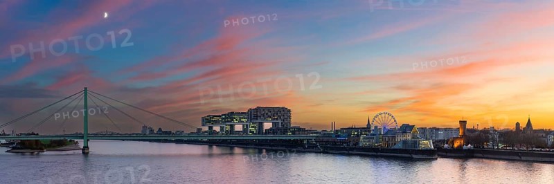 Panorama from Deutzer Bruecke on Rheinauhafen with crane houses
