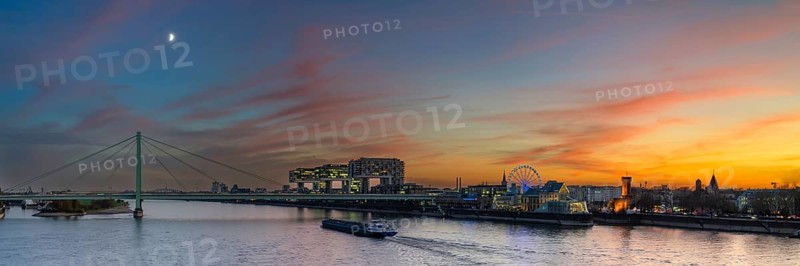 Panorama from Deutzer Bruecke on Rheinauhafen with crane houses