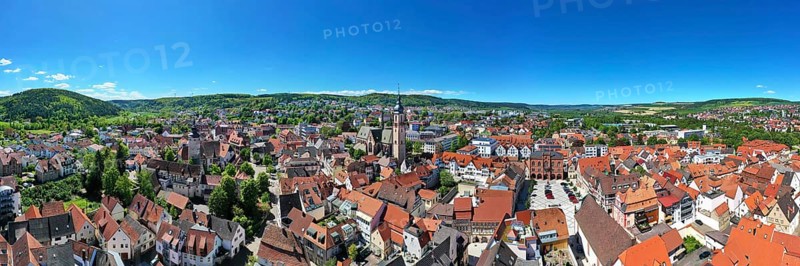 Aerial panorama of Tauberbischofsheim with the Historic Church of Saint Martin