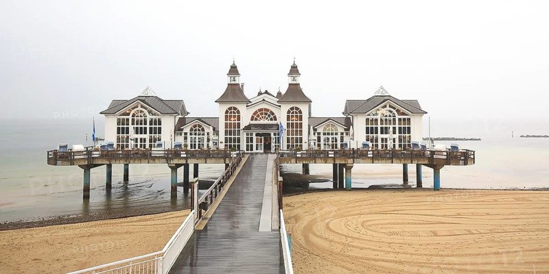 Sellin pier on the Baltic Sea island of Ruegen at fog