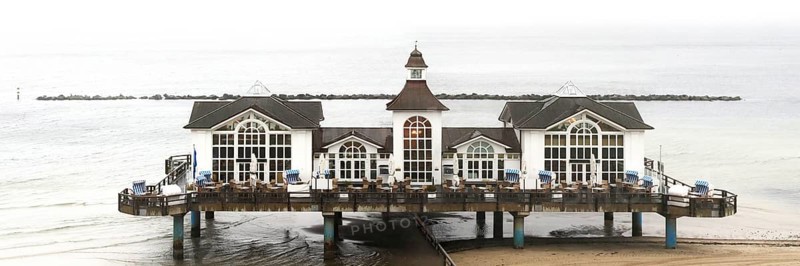 Sellin pier on the Baltic Sea island of Ruegen at fog