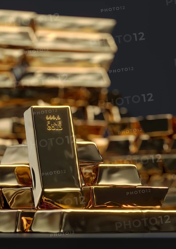 Gold bar lying on a dark background. 3D rendering. Illustration