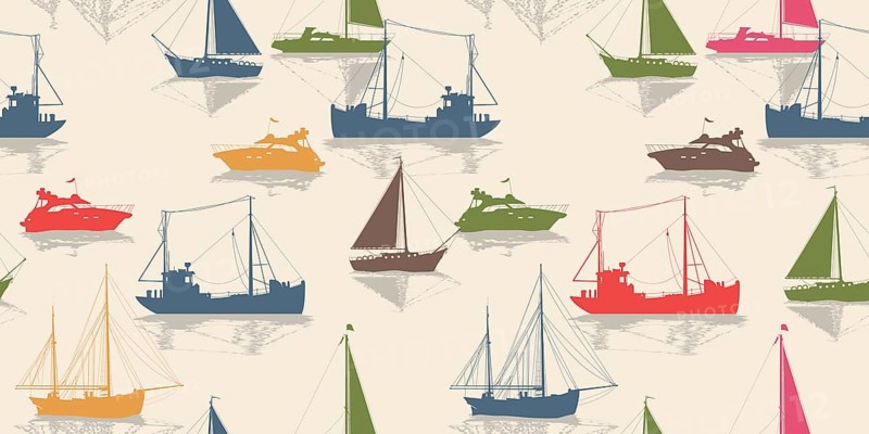 Sailing vector seamless pattern