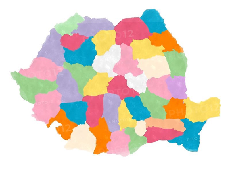 Romania map in watercolors over white background
